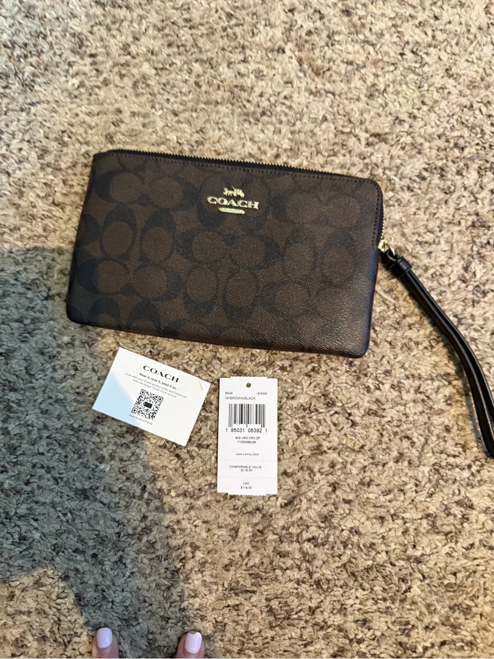 Coach large corner zip Signature Canvas Wristlet